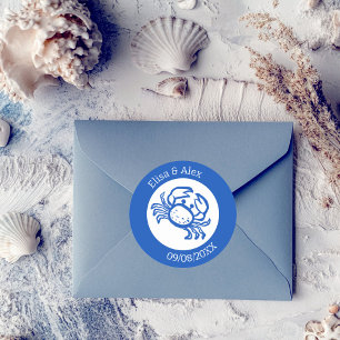 Seashell Beach Wedding Blue White CUSTOM Runder Aufkleber
