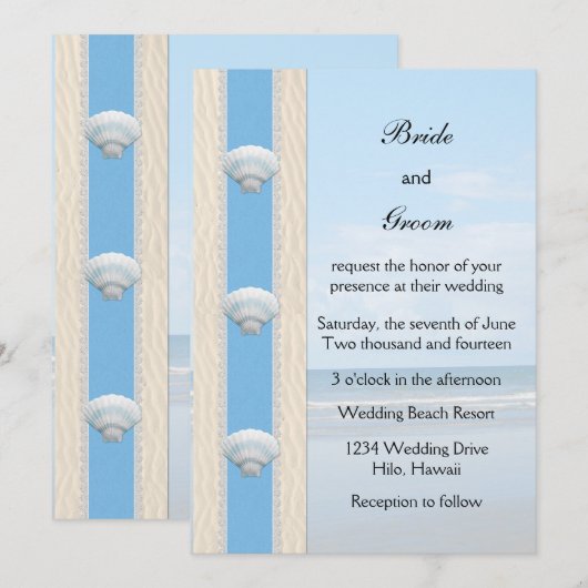 Seashell Beach Wedding Einladung (Vorne/Hinten)