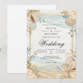 Seashell Beach Wedding Einladung (Vorne/Hinten)