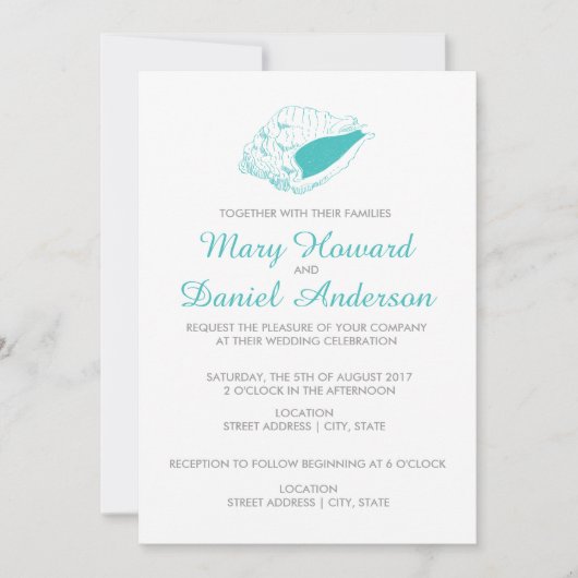 Seashell Beach Wedding Einladung (aquamarin) (Vorderseite)