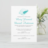 Seashell Beach Wedding Einladung (aquamarin) (Stehend Vorderseite)