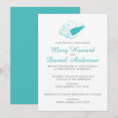 Seashell Beach Wedding Einladung (aquamarin) (Vorne/Hinten)
