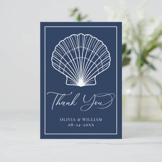 Seashell Beach Wedding Elegant Dankeskarte (Stehend Vorderseite)