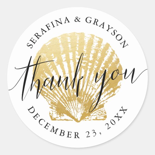 Seashell Beach Wedding Gefallen Einladung Stickers (Vorderseite)