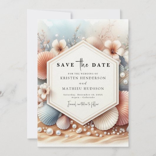 Seashell Beach Wedding Save The Date (Vorderseite)