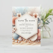 Seashell Beach Wedding Save The Date (Stehend Vorderseite)