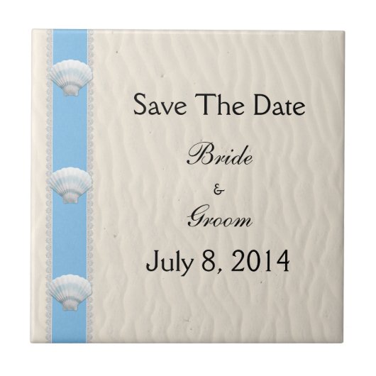 Seashell Beach Wedding Save the Date Fliese (Vorderseite)