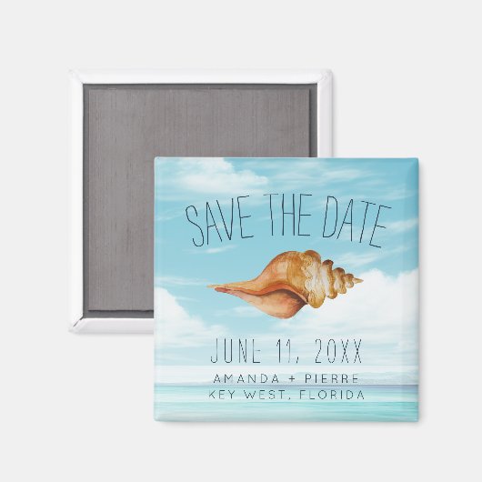 Seashell Beach Wedding Save the Date Magnet (Vorderseite/Rückseite)