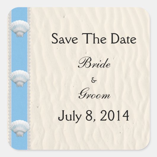 Seashell Beach Wedding Save the Date Quadratischer Aufkleber (Vorderseite)
