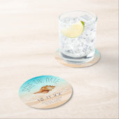 Seashell Beach Wedding Save the Date Runder Pappuntersetzer (Vor Ort)