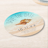 Seashell Beach Wedding Save the Date Runder Pappuntersetzer (Angewinkelt)