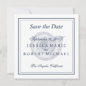Seashell Beach Wedding Save the Date Square - Navy (Vorderseite)