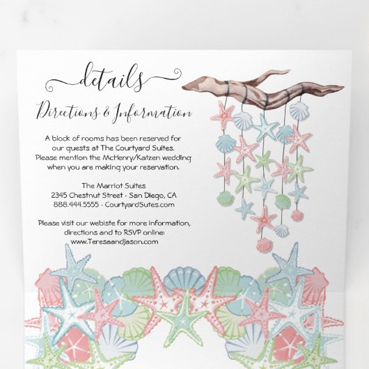 Seashell Beach Wedding Tri-Fold Einladung (Innen Erste Seite)