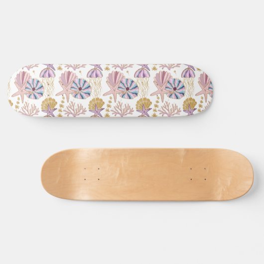 Seashell Blue Lila Pink Ocean Nautic Skateboard (Horizontal)