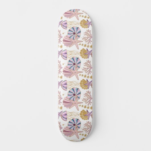Seashell Blue Lila Pink Ocean Nautic Skateboard (Vorderseite)