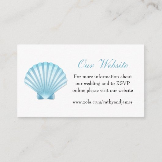 Seashell Blue Nautical Elegant Wedding Website Begleitkarte (Vorderseite)