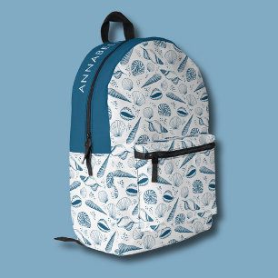 Seashell Blue White Beach Bedruckter Rucksack
