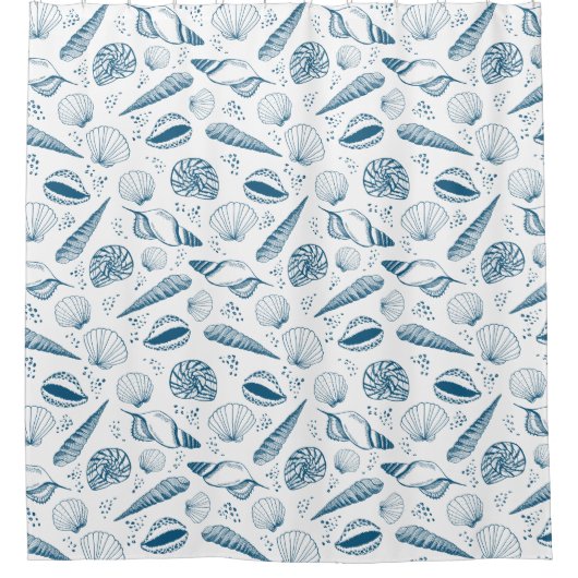 Seashell Blue White Beach Duschvorhang (Vorderseite)