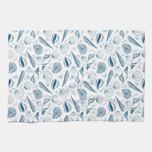 Seashell Blue White Beach Geschirrtuch (Horizontal)
