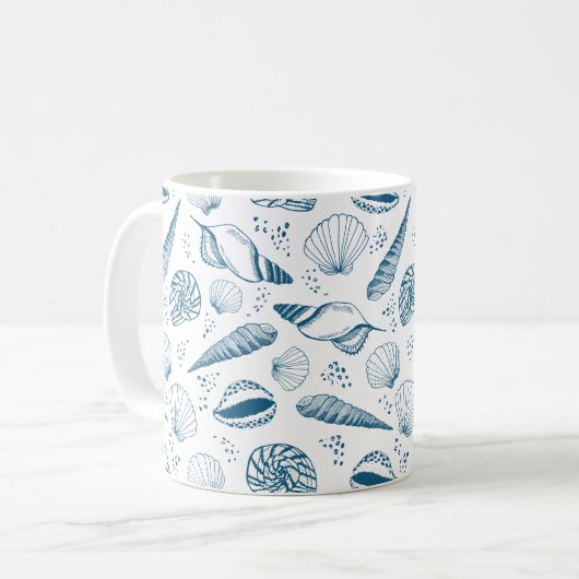 Seashell Blue White Beach Kaffeetasse (Vorderseite Links)