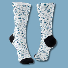 Seashell Blue White Beach Socken