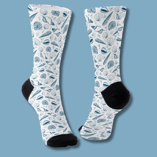 Seashell Blue White Beach Socken