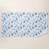 Seashell Blue White Beach Strandtuch (Vorderseite)