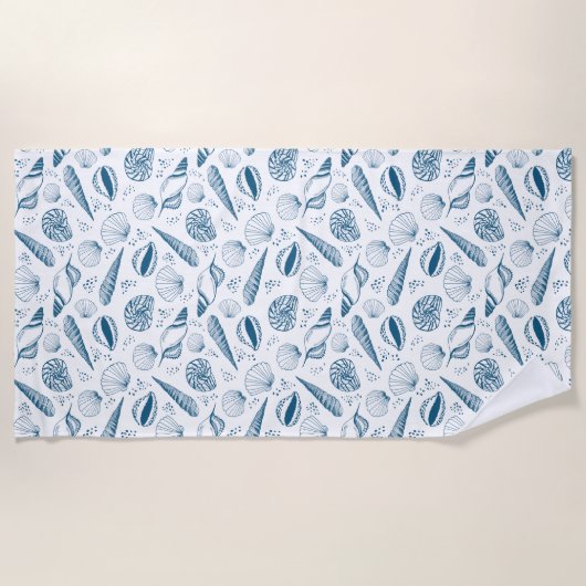 Seashell Blue White Beach Strandtuch (Vorderseite)
