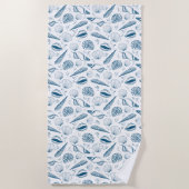 Seashell Blue White Beach Strandtuch (Vorderseite)