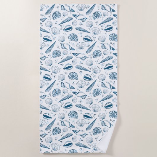 Seashell Blue White Beach Strandtuch (Vorderseite)
