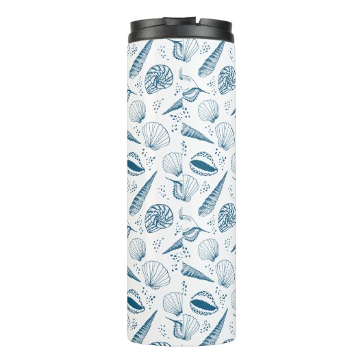 Seashell Blue White Beach Thermosbecher (Rückseite)