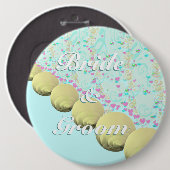 Seashell Blue Yellow Beach Bridge and Groom Abzeic Button (Vorne & Hinten)