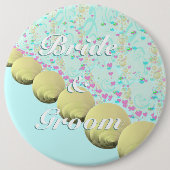 Seashell Blue Yellow Beach Bridge and Groom Abzeic Button (Vorderseite)