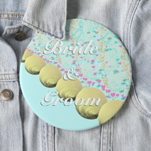 Seashell Blue Yellow Beach Bridge and Groom Abzeic Button (Beispiel)