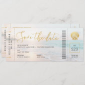 Seashell Boarding Pass Ticket Beach Hochzeit Save The Date (Vorne/Hinten)