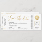 Seashell Boarding Pass Ticket Beach Hochzeit Save The Date (Vorne/Hinten)