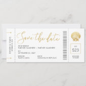 Seashell Boarding Pass Ticket Beach Hochzeit Save The Date (Vorderseite)
