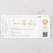 Seashell Boarding Pass Ticket Beach Hochzeit Save The Date (Vorne/Hinten)
