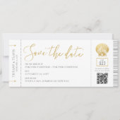 Seashell Boarding Pass Ticket Beach Hochzeit Save The Date (Vorderseite)