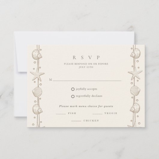 Seashell Border Beach Wedding RSVP Karte (Vorderseite)