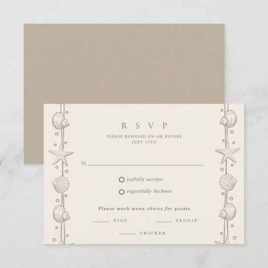 Seashell Border Beach Wedding RSVP Karte (Vorne/Hinten)