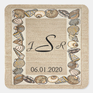 Seashell Border on Brown Weave Monogram Sticker
