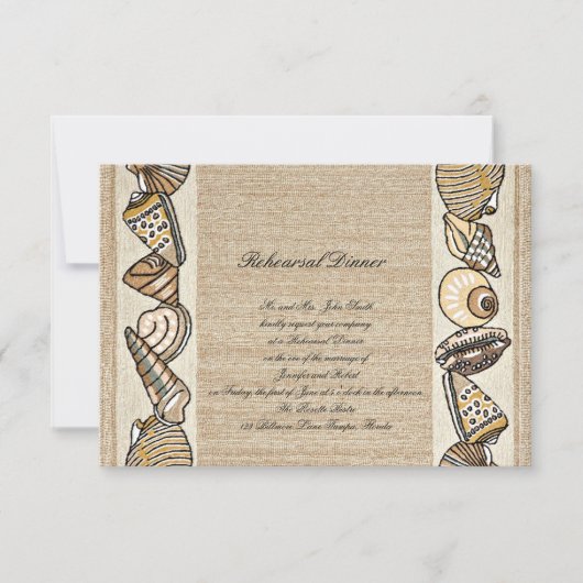 Seashell Border on Brown Weave Wedding Probe Einladung (Vorderseite)