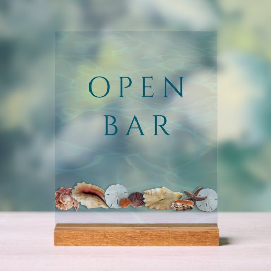 Seashell Border Open Bar Custom Acrylic Sign Acrylschild (Neutral)