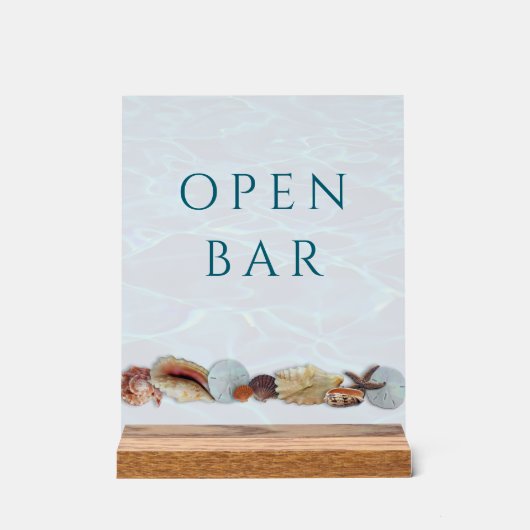 Seashell Border Open Bar Custom Acrylic Sign Acrylschild (Vorderseite)