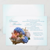 Seashell Bouquet und Starfish Hochzeit in Urlaubso Einladung (Vorne/Hinten)