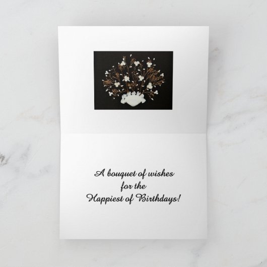 Seashell Bouquet White über Schwarz Elegant Geburt Karte (Innenseite)