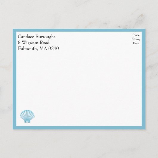 Seashell Brautparty Nautical Blue Beach Coastal Einladungspostkarte (Rückseite)