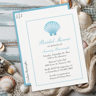 Seashell Brautparty Nautical Blue Beach Coastal Einladungspostkarte