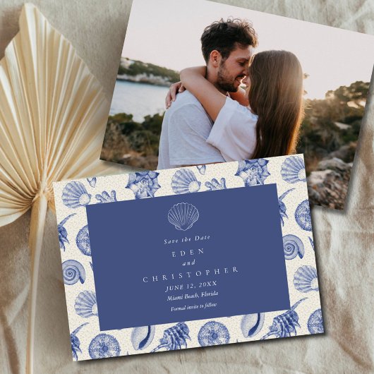 Seashell Coastal Beach Wedding Foto Save The Date
